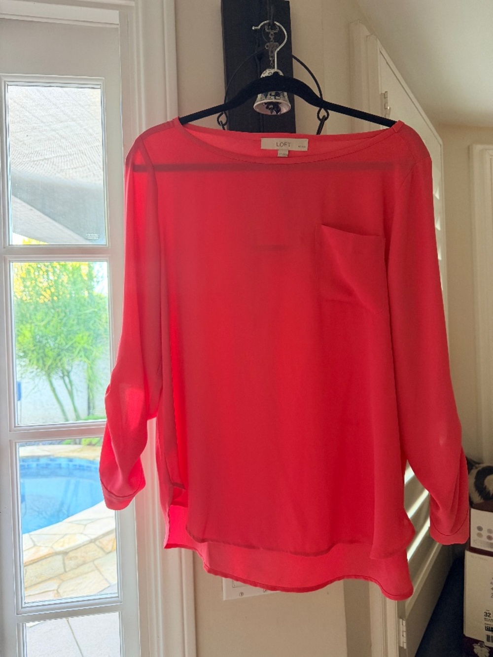 LOFT Petites LP Coral Pink Roll Tab Sleeve Blouse